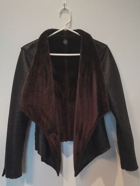 Sanctuary Brown Faux-Shearling Draped Leather Jacket